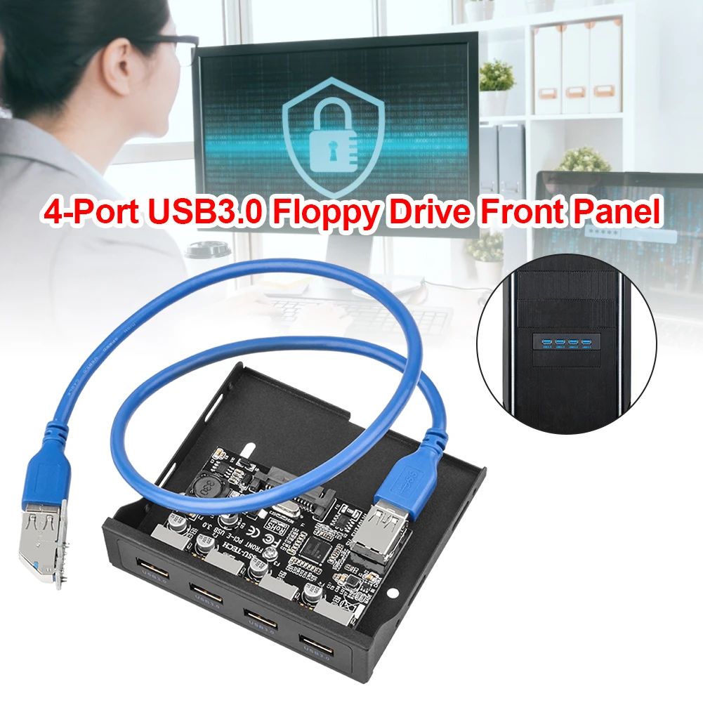 

DIY 5Gbps PCI-E 1X to USB 3.0 PC Front Panel 4 Ports USB PCIe HUB Adapter with PCI Express Riser Card for Floppy Disk Drive Bay