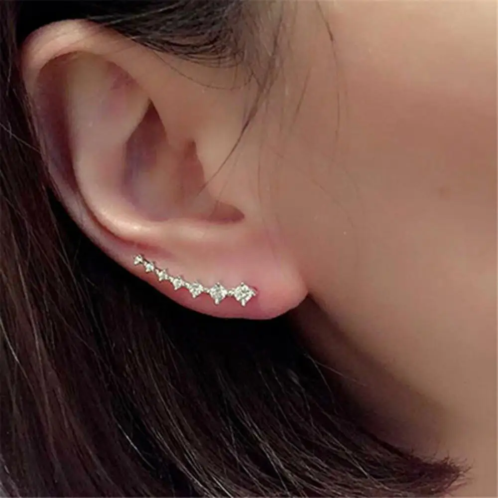 Women Fashion Line Rhinestones Zircon Earrings Ear Hook Clip Stud Jewelry Crystal Flower Drop Earrings for Women Fashion Jewelry