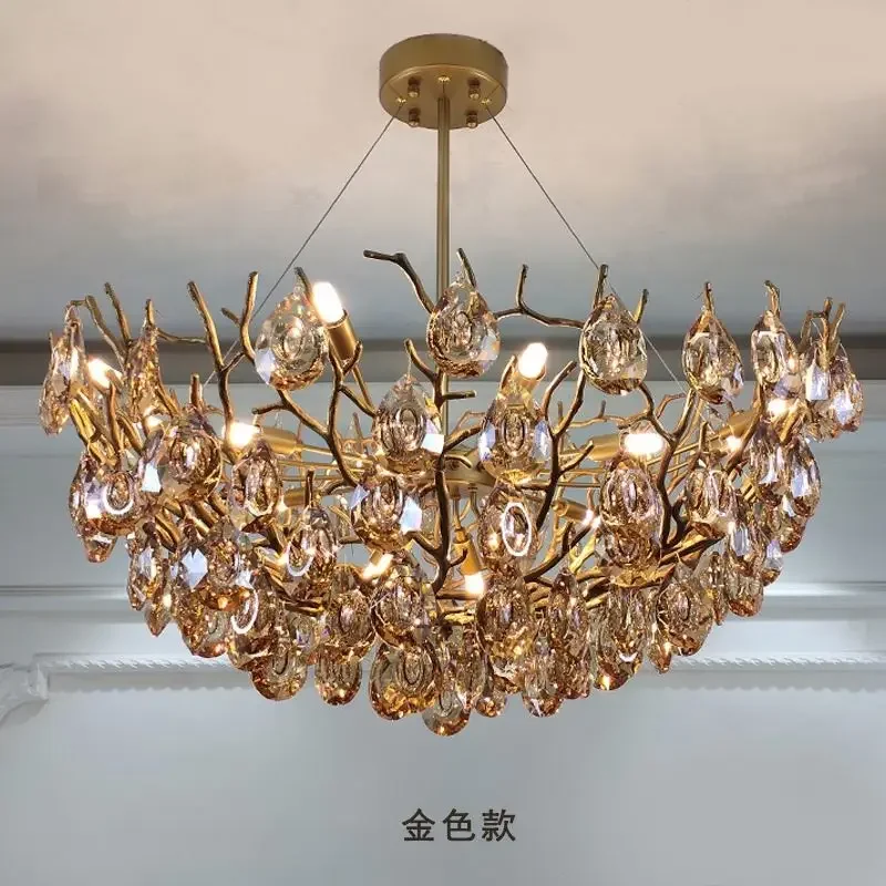 

Gold Crystal Pendant Light Luxury Villa Copper Modern Round Pendant Light for Living Room Dining Bedroom Pendant Lights