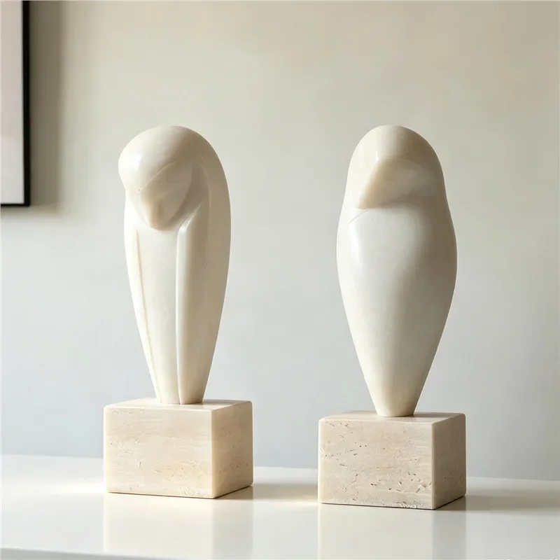 Modern Abstract Owl Sculpture Simulation Jade Art Ornament Luxury Home Decor Living Room Entrance Desktop Display Handicraft