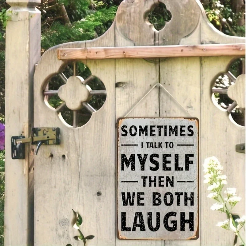 Decorative Sign 1pc Vintage Humorous Wooden Sign- Sometimes I Talk to Myself, Then We Both Laugh- Rustic Wall Decor