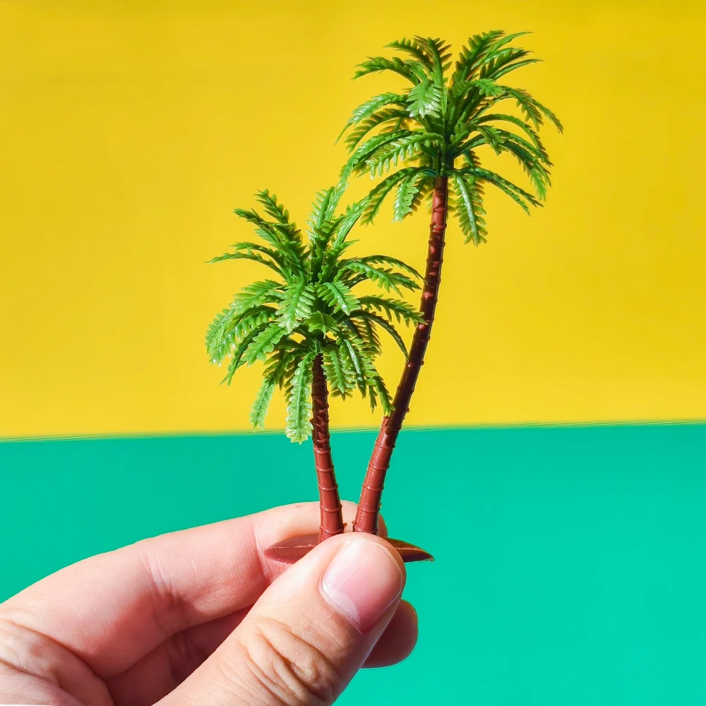 10PCS Miniature Palm Trees Artificial Plants for Diy Model Making Railway/Micro Landscape/Diorama/Sandtable Buliding Layout