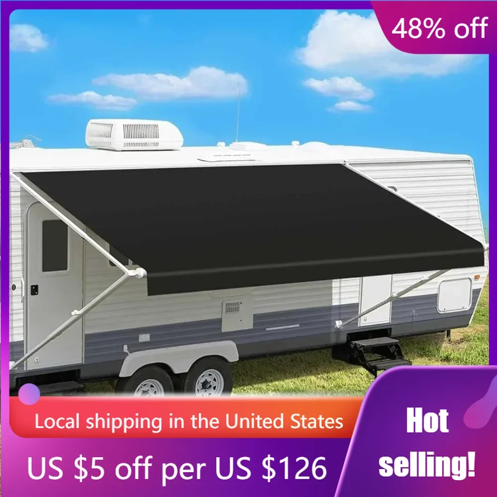 RV Awning Fabric Replacement Camper Trailer Awning Fabric Super Heavy Solid BlackFreight free