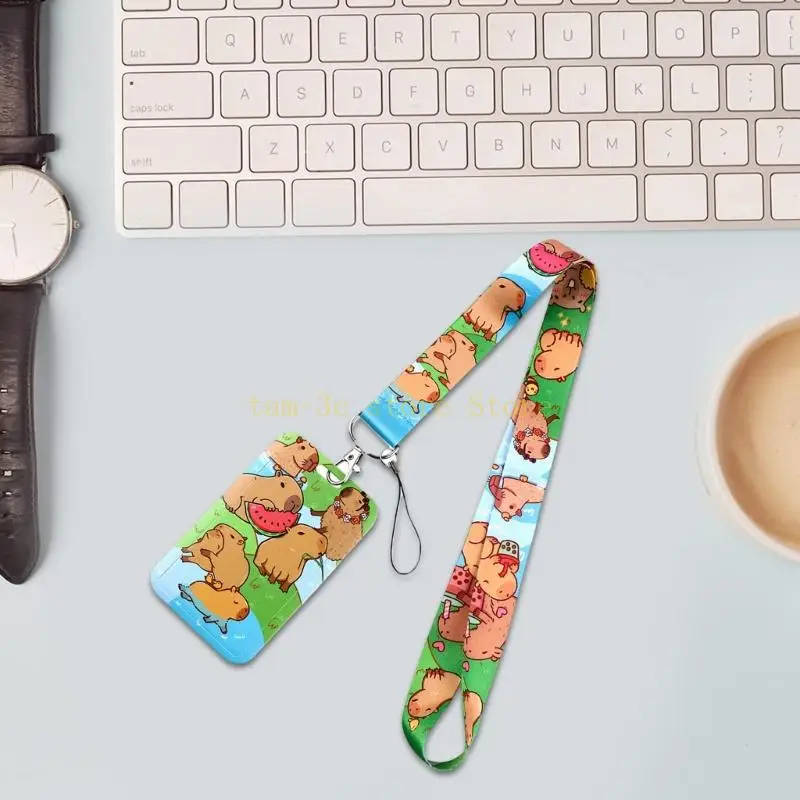 สายคล้องคอที่สวยงาม การ์ตูน Capybara ผู้ถือบัตร เชือกคล้องคอ เชือกเส้นเล็กสีสันสดใส D0UA