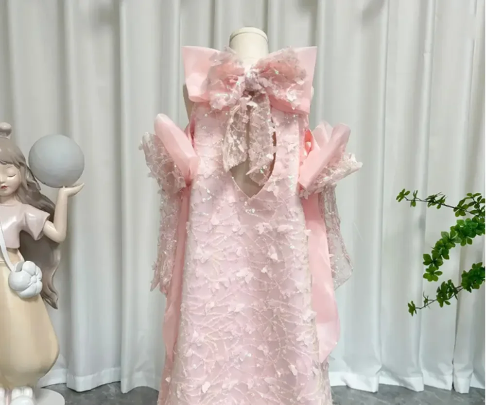 Robes à fleurs blanches personnalisées pour filles, pour mariage, paillettes, papillons, épaules dénudées, robe de luxe pour fête d'anniversaire pour petite fille
