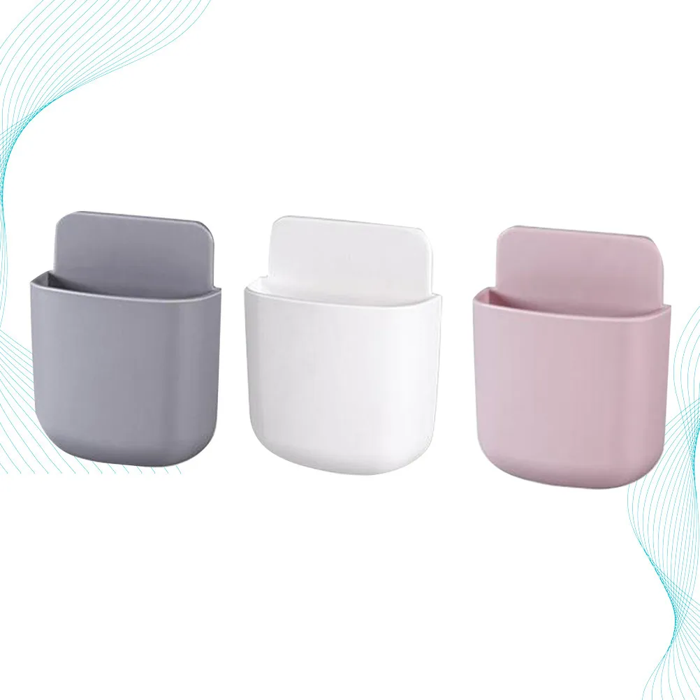 3Pcs Wall-Mounted Remote Control Storage Box Multifunctional Phone Holder Wall Organizer for Cell Phone Charging Rack Sundries