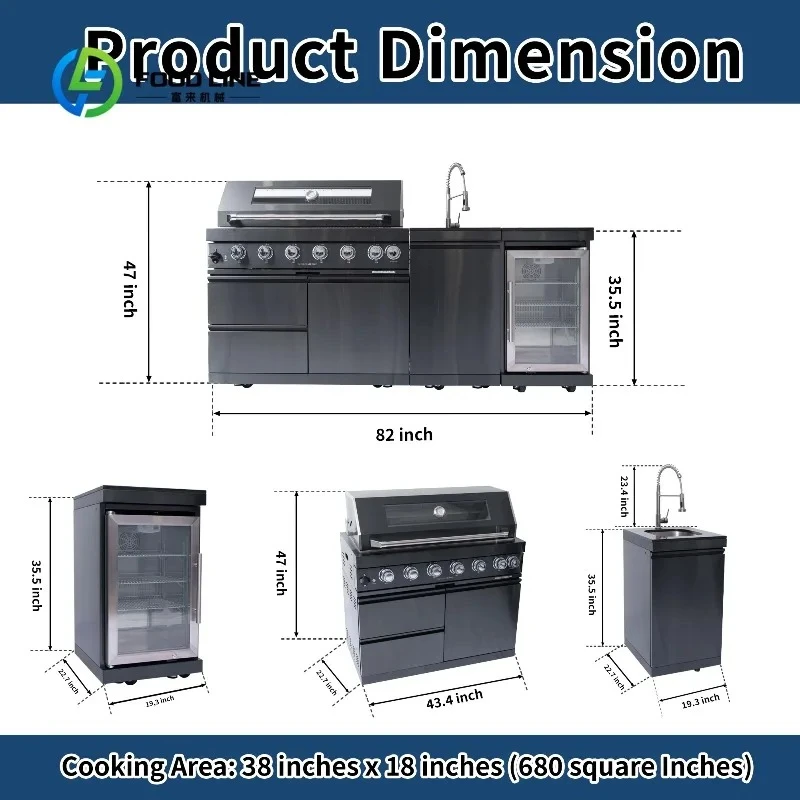 Customized Moisture Proof 304 Stainless Steel Outdoor Kitchen with Outdoor Grill High Quality Modular Cabinet Outdoor Kitchen