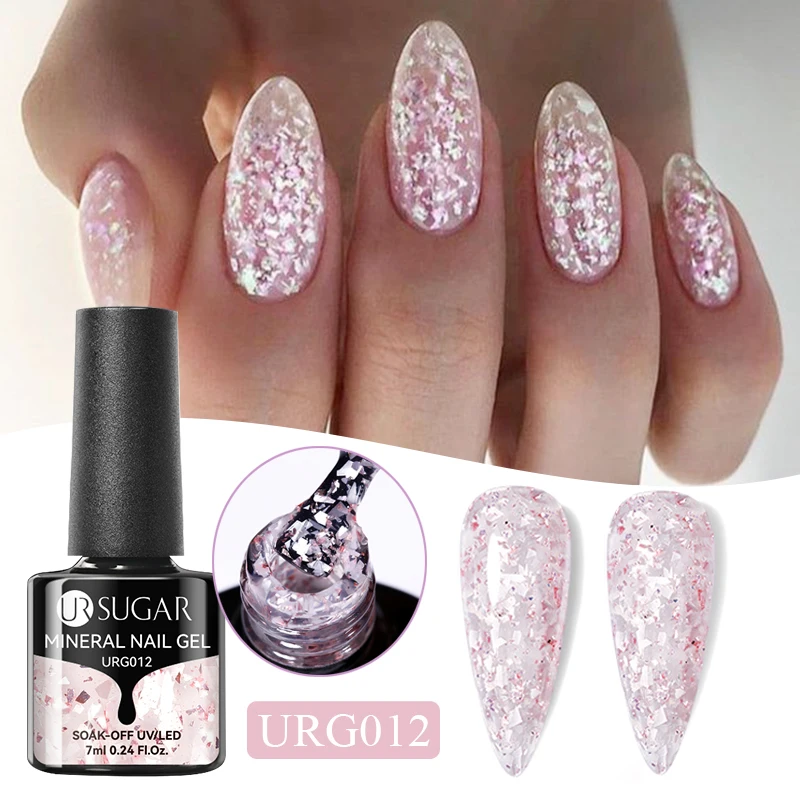 UR SUGAR 7ml Purple Silver Glitter Nail Gel Polish Mineral Sequins Semi Permanent Soak Off LED UV Nail Art Gel Varnish Manicure