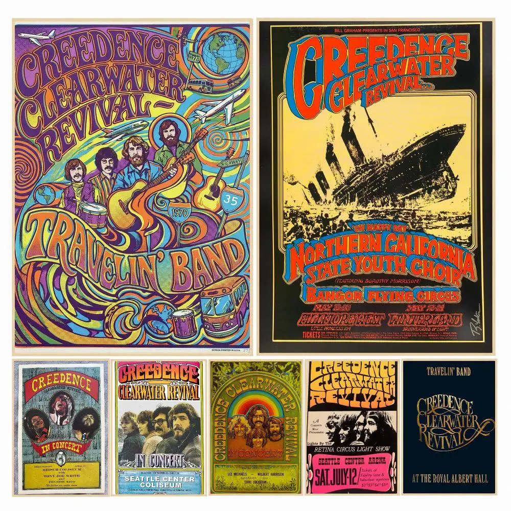 band C-Creedence Clearwater Revival-L Poster Decorative Wall Art Sticker for Cafe Office Bedroom and Living Room