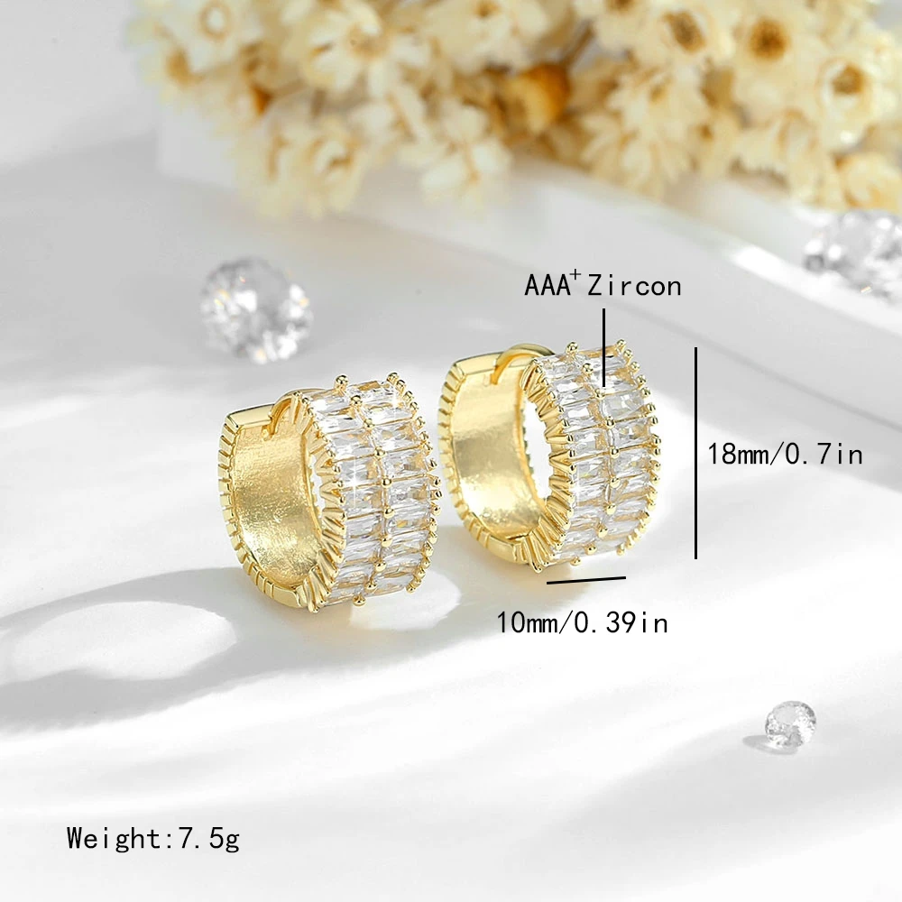Double row diamond earrings with rectangular zircon earrings for women, fashionable and versatile design 14K jewelry image 3