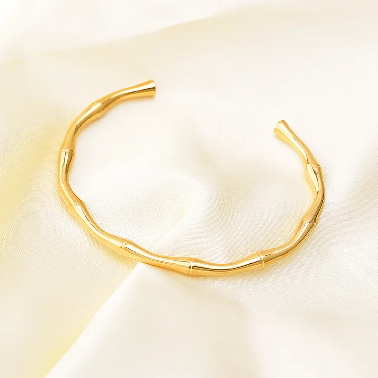 Dainty Bamboo Gold Bar Bracelet for Women Simple Delicate Thin Cuff Bangle Hook Bracelet Gold Plated Handmade Minimalist image 3