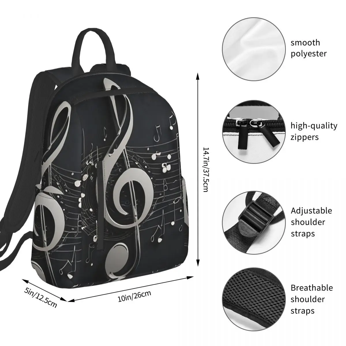 Music Themed Musical Notes Backpack Student BookBag Kids School Bag Laptop Shoulder Bags Boys Girls
