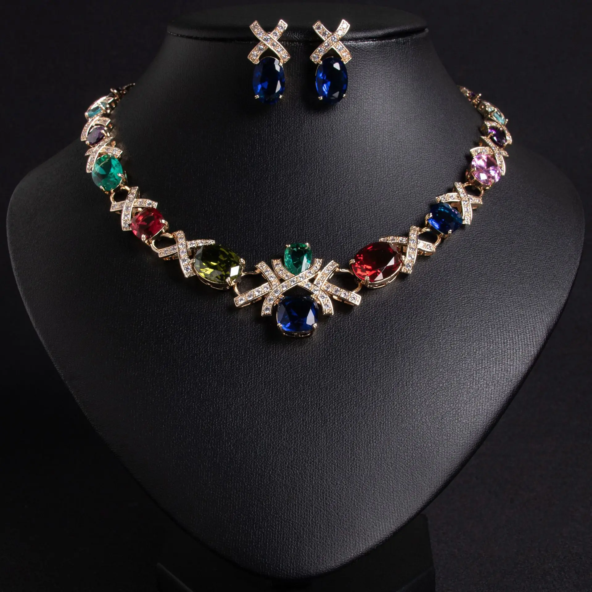 Summer Sparkling Solid Multicolour Jewellery Ladies Necklace Earrings Accessories 2 Pcs Set Evening Prom Bridal Party M-267