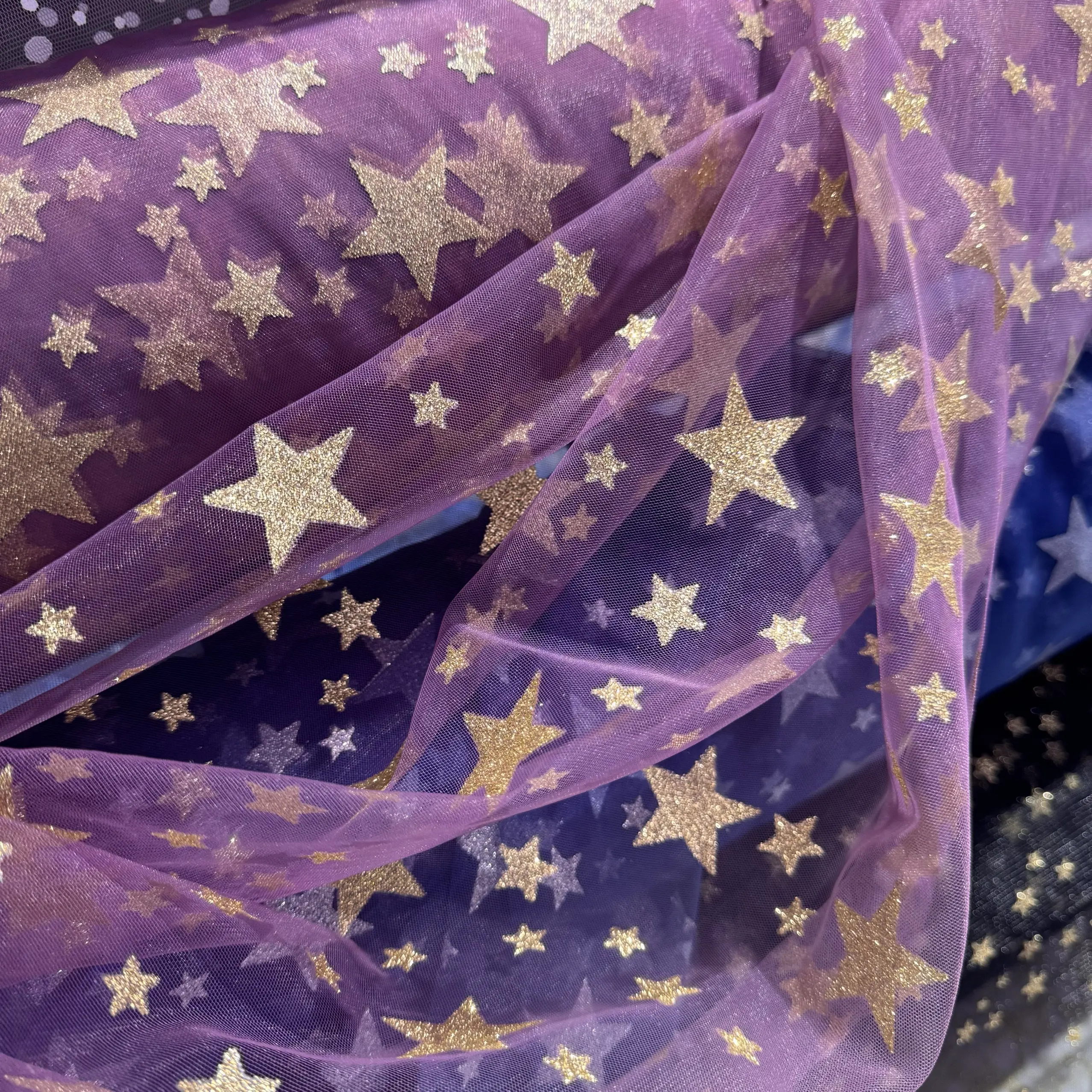 Purplish Blue Purple XINGX Bronzing Transparent Pure Color Yarn Decoration Kids' Skirt Fabric Mesh Fabric