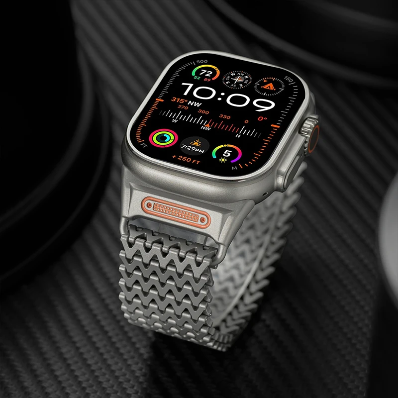 

Роскошный ремешок из нержавеющей стали для Apple Watch Ultra 11, 10, 9, 8, 7, SE, 6, металлический ремешок титанового цвета для iWatch 42 мм, 44, 45 мм, 46 мм, 49 мм