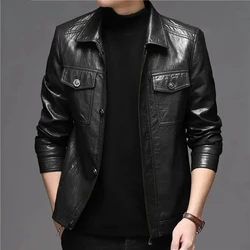 Spring Autumn Winter Genuine Leather Jacket For Men Lapel Slim Fit Korean Youth Handsome Short Soft Sheepskin Jacket Men Coat