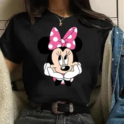 New Minnie Mouse T-shirt Kawaii Disney Parent Child T-shirt Fun Top Fashion Women's Black Street Clothing Short Sleeved Clothes