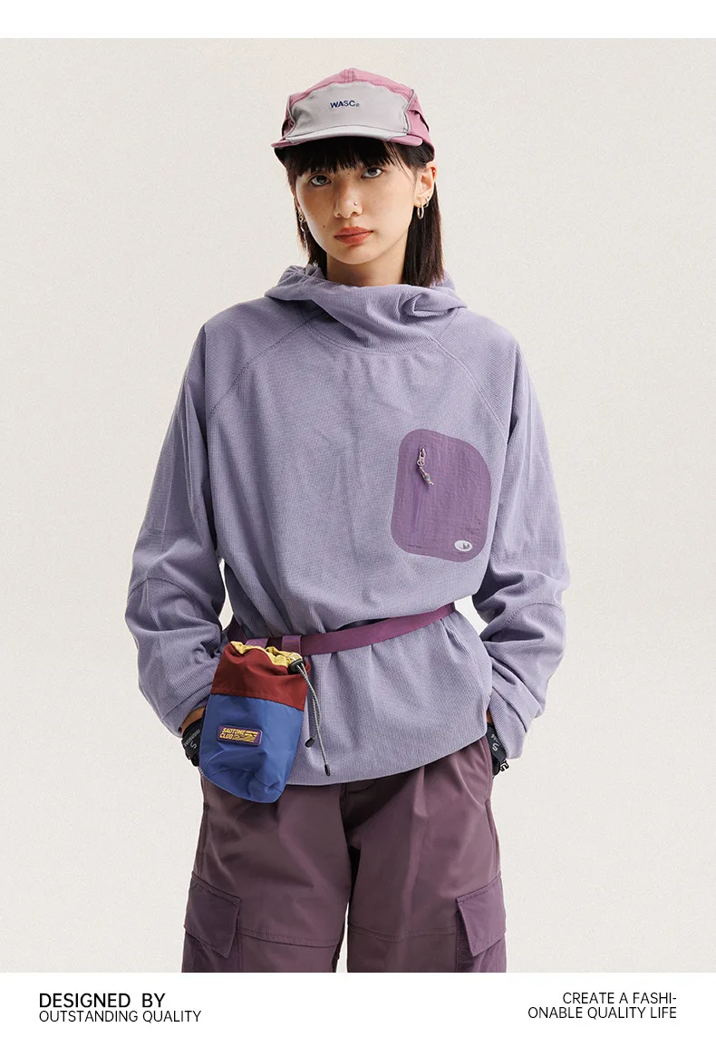 Unisex Leichtgewicht Waffelstruktur Hoodie Schnelltrocknend Langarm T-Shirt Atmungsaktiver Outdoor Sportlicher Pullover für Frühling Herbst – Detail 20