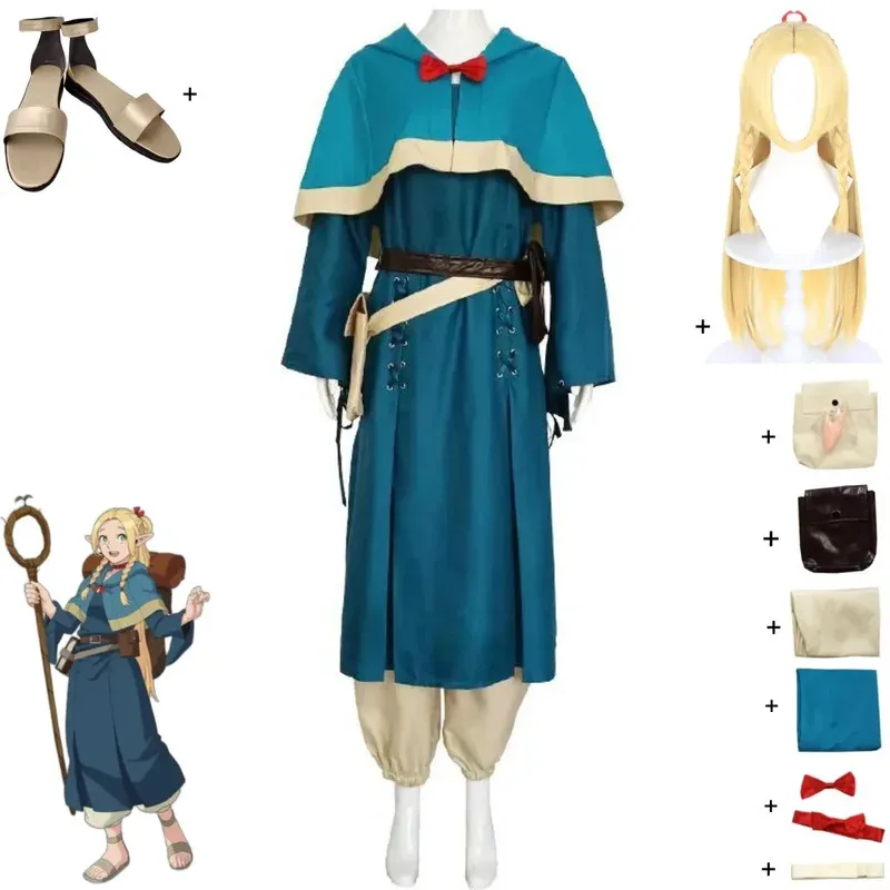 

Anime Delicious in Dungeon Marcille Cosplay Costume Hooded Shawl Uniform Wig Shoes Woman Lovely Christmas Birthday Party Suit
