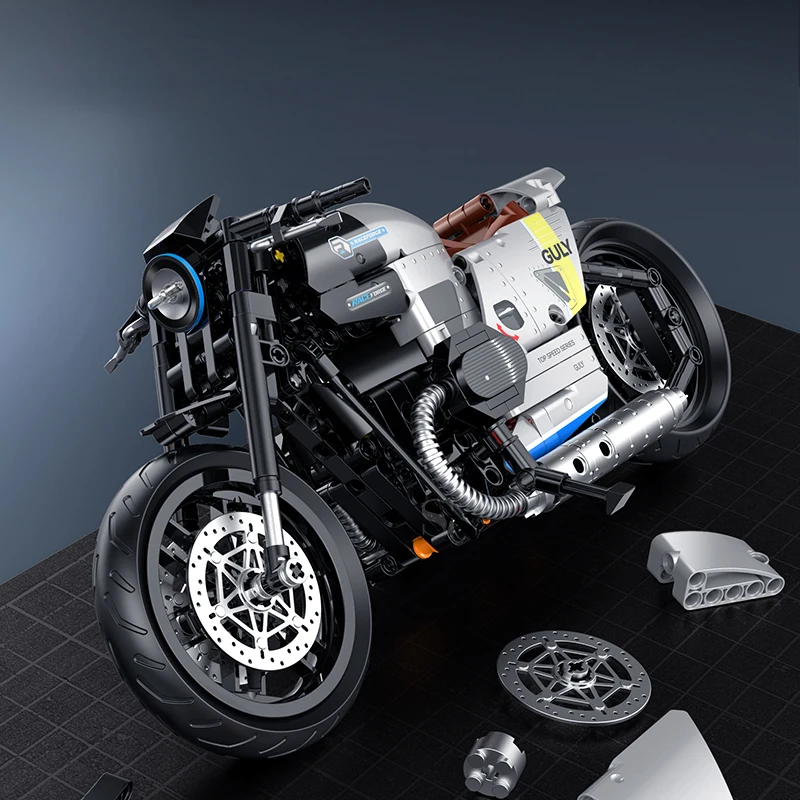 مجموعات اللبنات التقنية للدراجات النارية الكلاسيكية MOC الطوب 1:8 نموذج دراجة نارية هدايا عيد الميلاد للبنين أطفال الأطفال الكبار