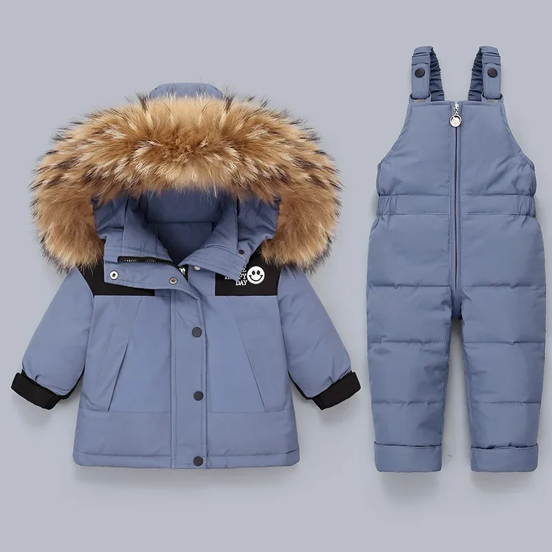 -30 Degrees Children Clothing Set 2pcs 2024 Winter Down Jacket Jumpsuit Baby Boy Girl Toddler Thick Warm Overalls Snowsuit 1-5 Y