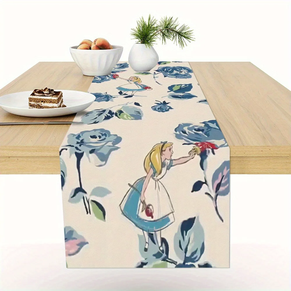 1 Piece Disney Alice in Wonderland Themed Tablecloth, Cartoon Design Table Runner - Suitable for Christmas, Weddings, Holidays, Kitchen and Party Decorations