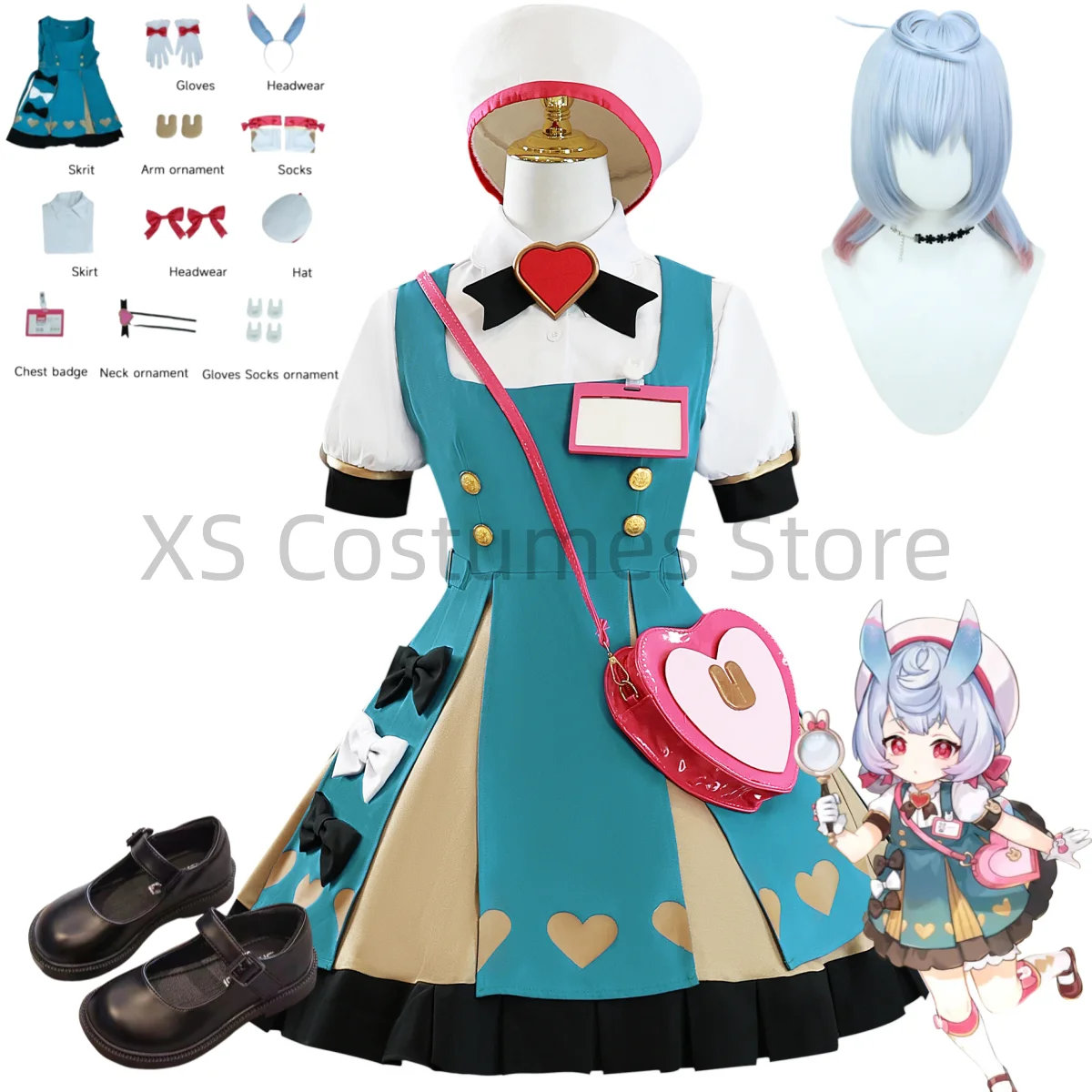 Anime FES Sigewinne Cosplay Costumes Wig Satchel Accessories Shoes Upscale Sexy Uniform Set  Maid Outfit