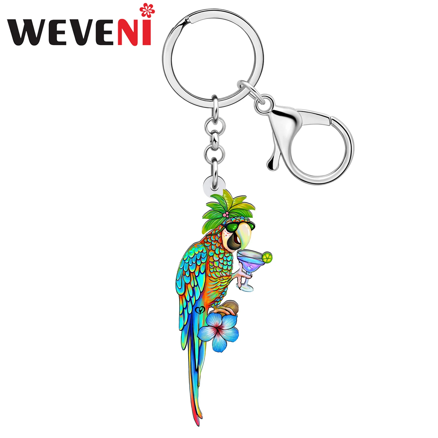 WEVENI Acrylic Hawaii Macaws Parrot Keychains Jungle Bird Animal Key Chains Key Ring Charms Gifts Jewelry For Women Girls Kids