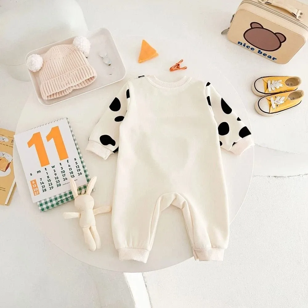 Fashion Long Pants Cow Baby Romper Casual Outfit Infant False Two-pieces Jumpsuit Soft Cotton Trousers Climb Bodysuit Boy Girl