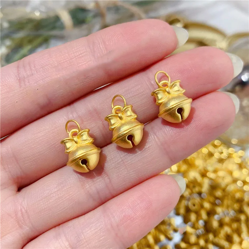 New Arrival 999 24K Yellow Gold Pendant 3D Gold Small Bell Necklace Pendant 1pcs