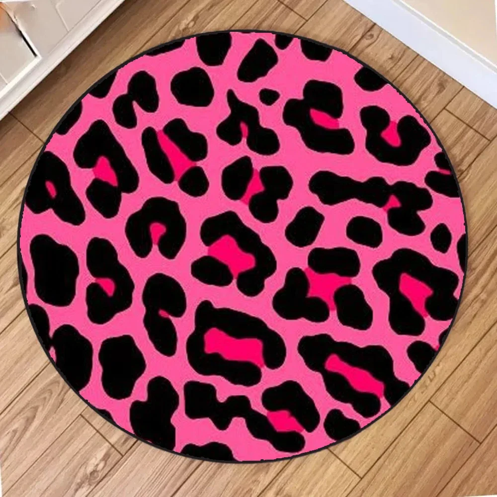 Leopard Print Round Rug – Boho Style Circular Floor Mat for Living Room, Bedroom, or Home Decor