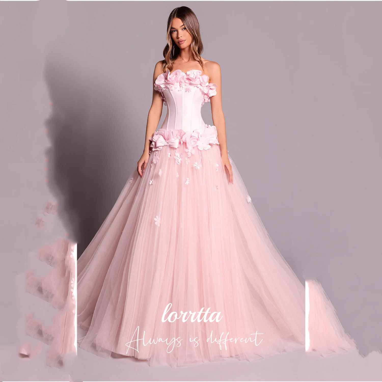 

Lorrtta A-line Wedding Dresses for Parties Pink Elegant Party Dresses 2025 Customized Vestidos De Festa فساتين سهرة 3D Flowers