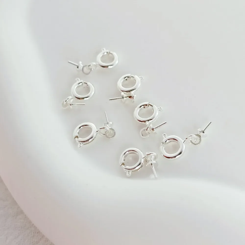 Silver-plated Thick Silver Spring Buckle with Cover, Handcrafted DIY Pearl Necklace Pendant Buckle, Half-hole Bead Buckle