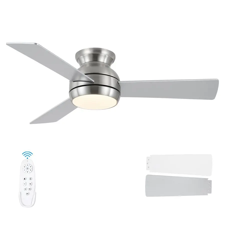

Inch Ceiling Fans with Lights and Remote, Brushed Nickel Low Profile Ceiling Fan with Light, Flush Mount, Reversible, 6 Speeds,