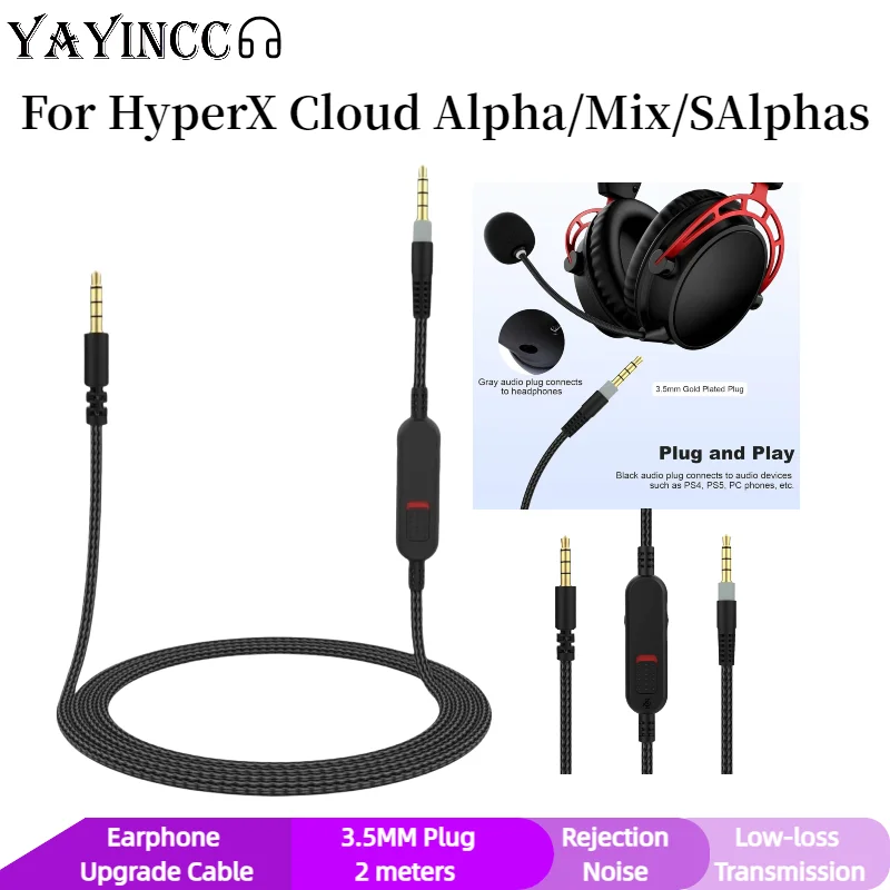 

3.5MM Headset Cable Audio Connection Line with Inline Multi-functional Control for HyperX Cloud Alpha/Mix/SAlphas headse