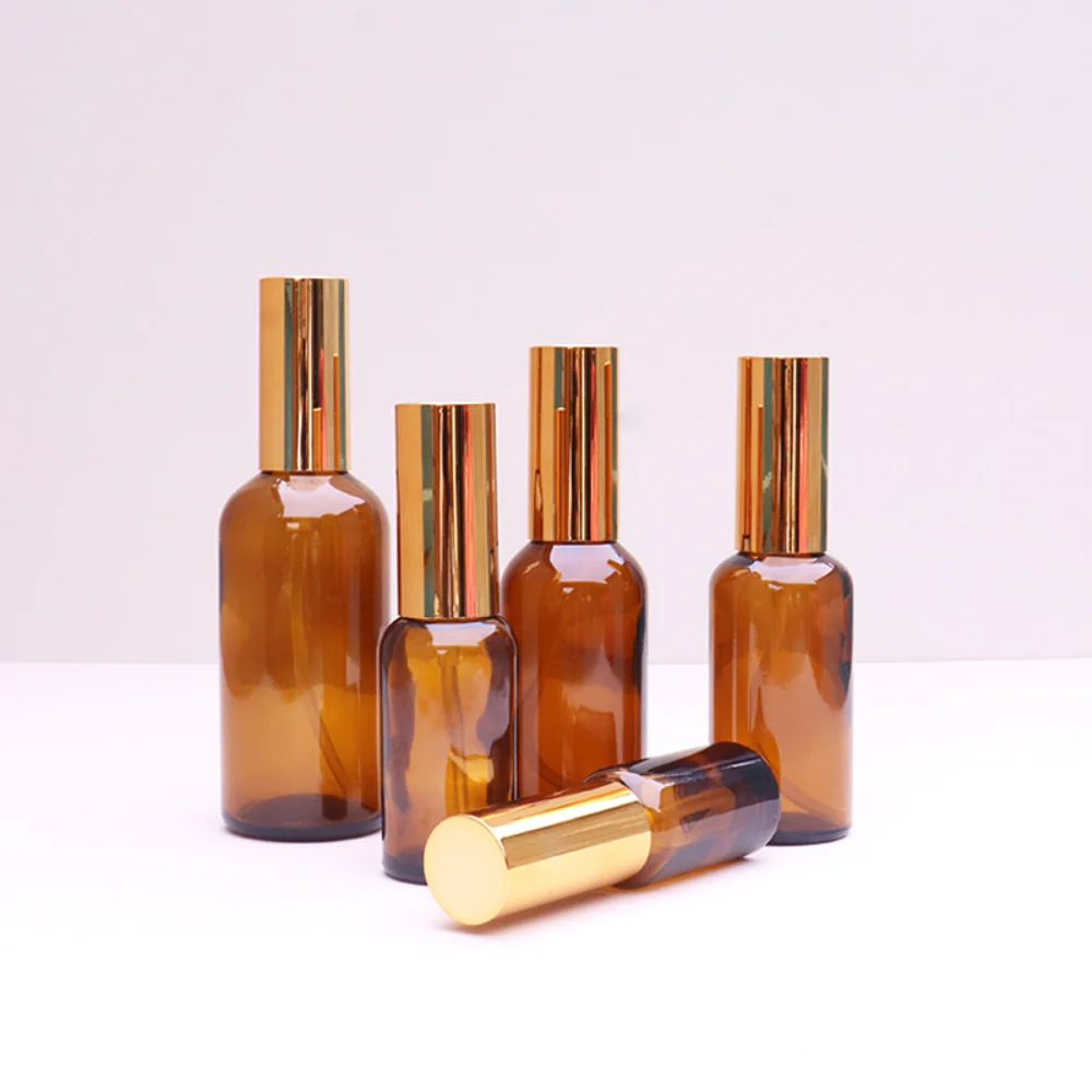 5/10/15/20/30/50/100ml Empty Fine Mist Glass Spray Bottle Refillable Liquid Containers With Cover Amber Perfume Spray Bottle