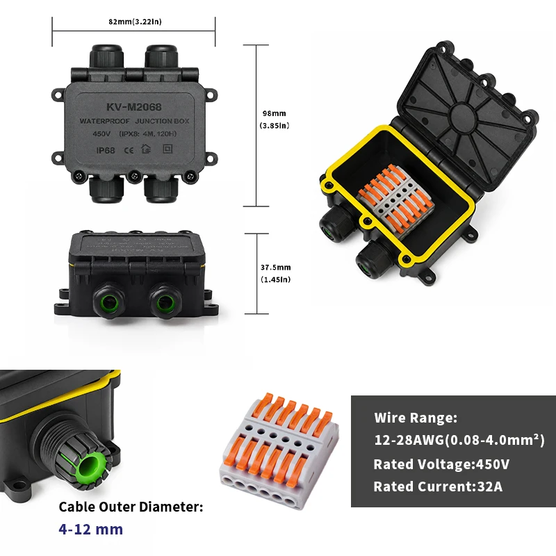 IP68 Wasserdichte Anschlussdose für den Außenbereich mit Kabelverschraubung für LED-Gartenbeleuchtung und Solarverkabelung – Detail 4