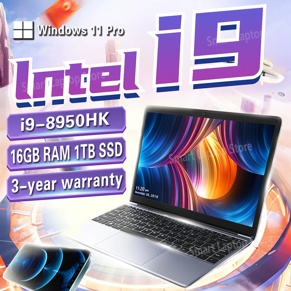 

Ноутбук портативный, 14,1 дюймов, Intel Core i9 8950HK 16 Гб DDR4 1 ТБ SSD, Windows 11 Pro