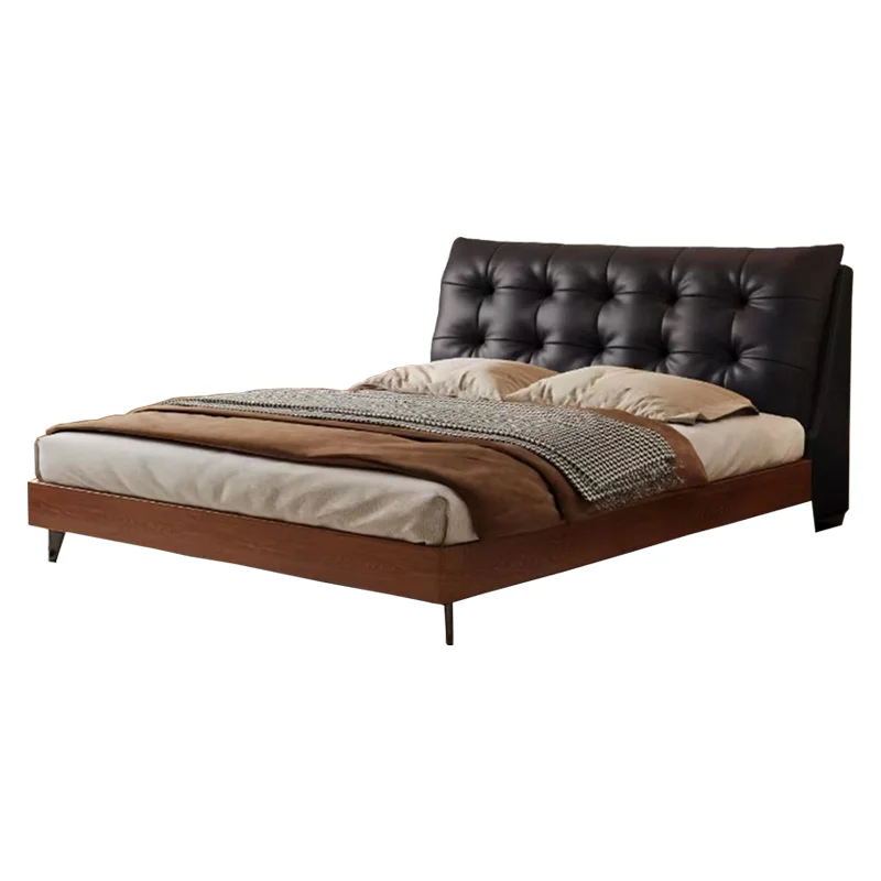 #Mid-Century Modern Floating Storage Bed Pine Wood Frame Flannel Upholstered Double Hydraulic Lift LED Ambient Light Master