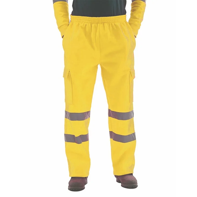 Men Casual Fabric Construction Work Pants with Reflective Stripes Workwear Uniform Bottoms Safety Sweat Pants Loose Trousers