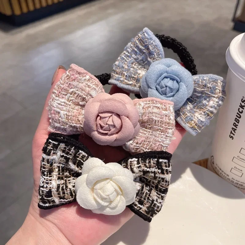 

Korean Fabric Bow Scrunchie Hair Ties for Women Girls Elegant Fashion Camellia Flower Elastics Headbands Hair Accessories