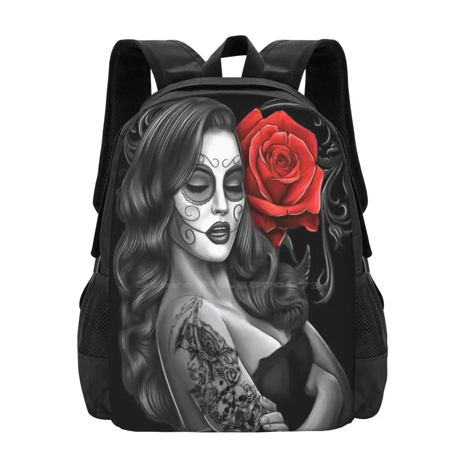

" Beauty " Sugar Skull Tattoos Ink Gothic Art Design School Bags Travel Laptop Backpack Smile Now Cry Later Tattoos Pocket Ink