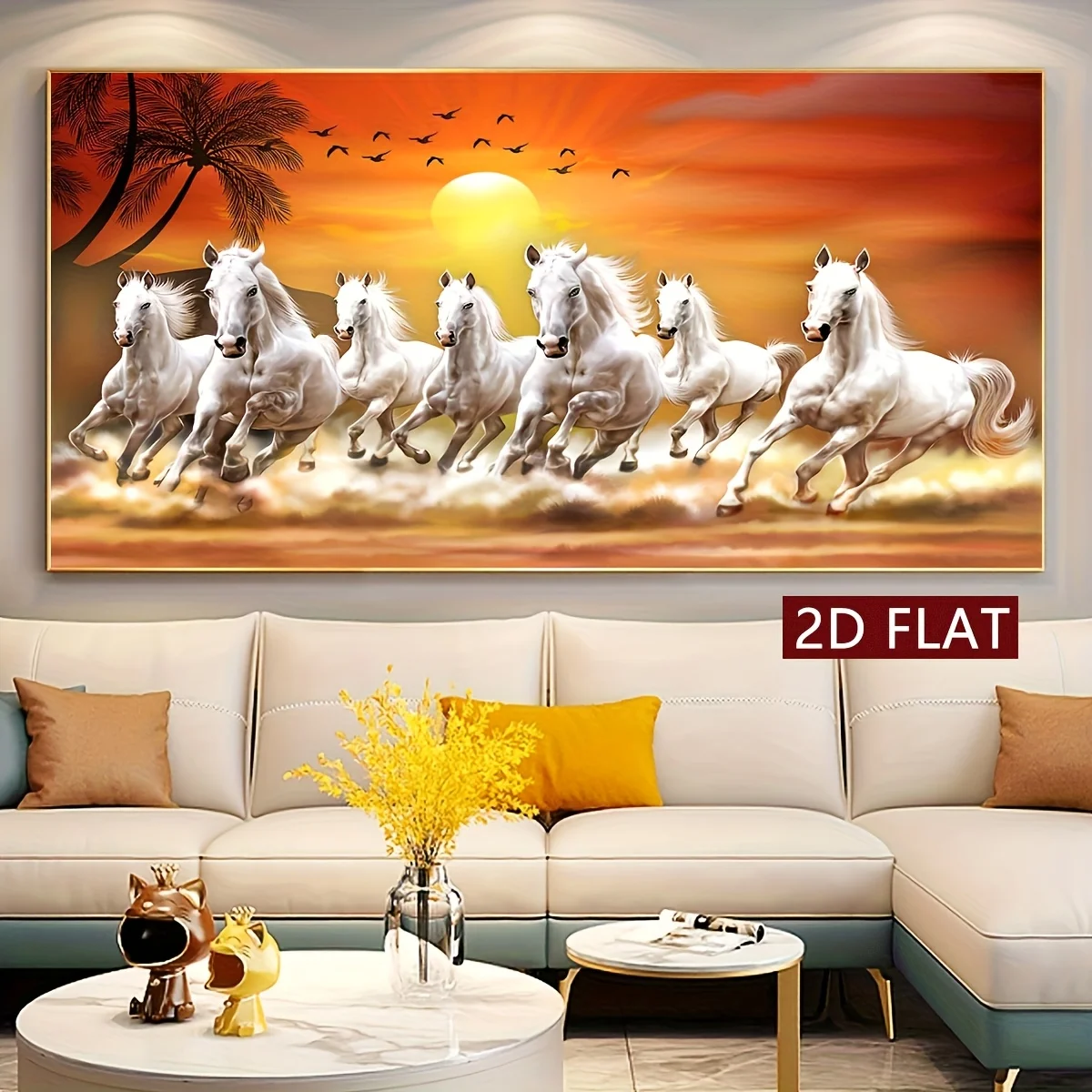 

Frameless Canvas Wall Art Print Modern Style White Horse Running Animal Theme Posters Canvas Painting for Living Room and Office