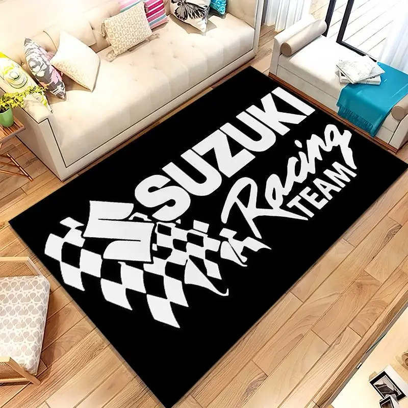 Vintage S-Suzuki Racing Car Soft Non-Slip Area Rug for Living Room,Bedroom Playroom Carpet Mat for Sofa,Moto Home Decor Gift