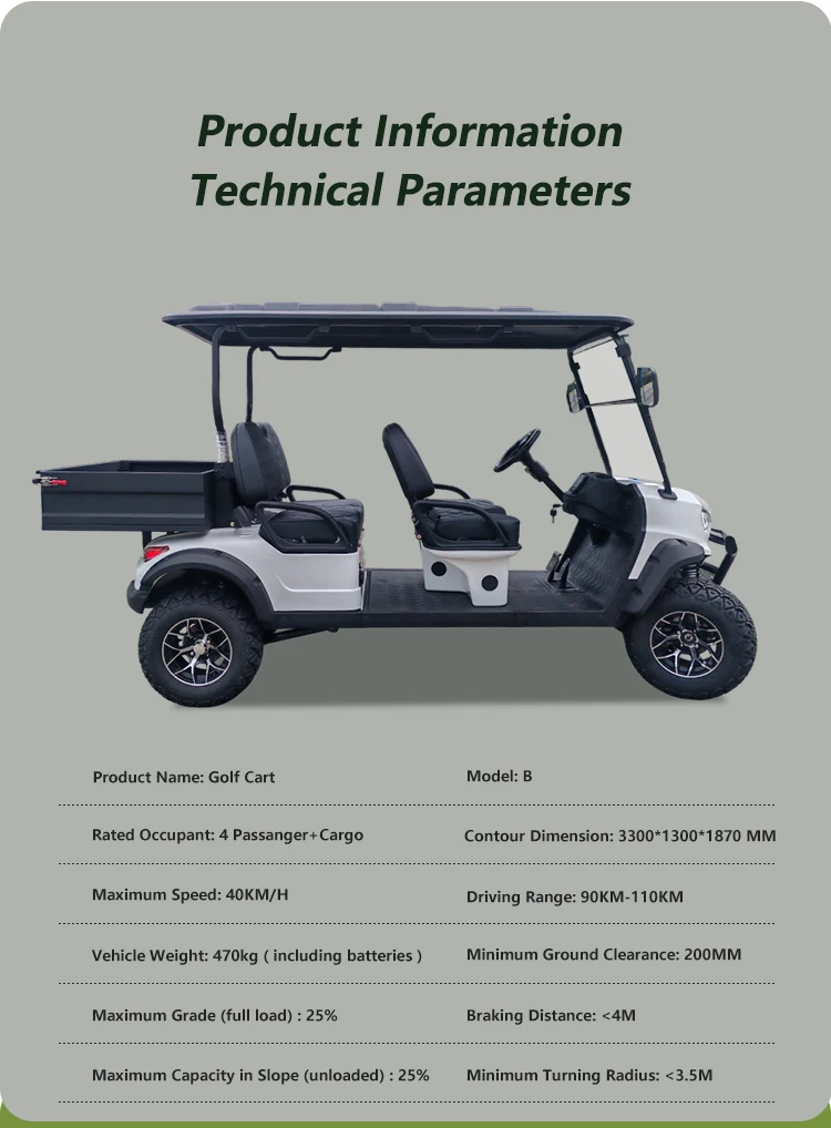 Custom  Street Legal 4-Seater Golf Cart 48V/72V Lithium Battery Electric Fuel CE Certified 50-70km/h 70-90km Range Cargo