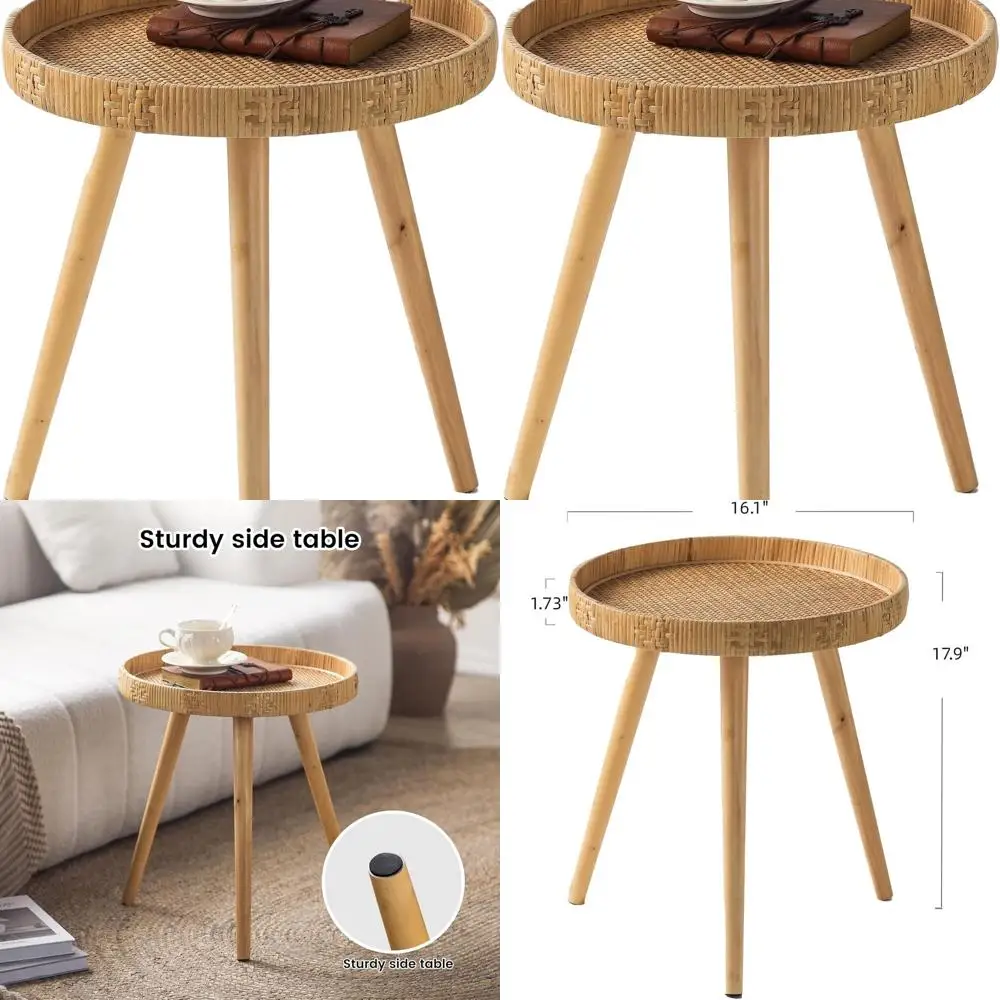 

Журнальный столик из ротанга в стиле бохо с ножками из массива дерева для небольших помещений: круглые приставные столики для гостиных и спален