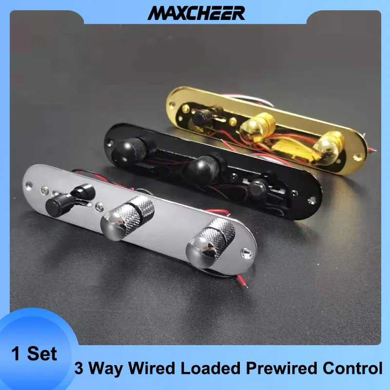 

1 Set 3 Way Wired Loaded Prewired Control Plate Harness Switch Knobs for Electric Guitar Black/Gold/Chrome