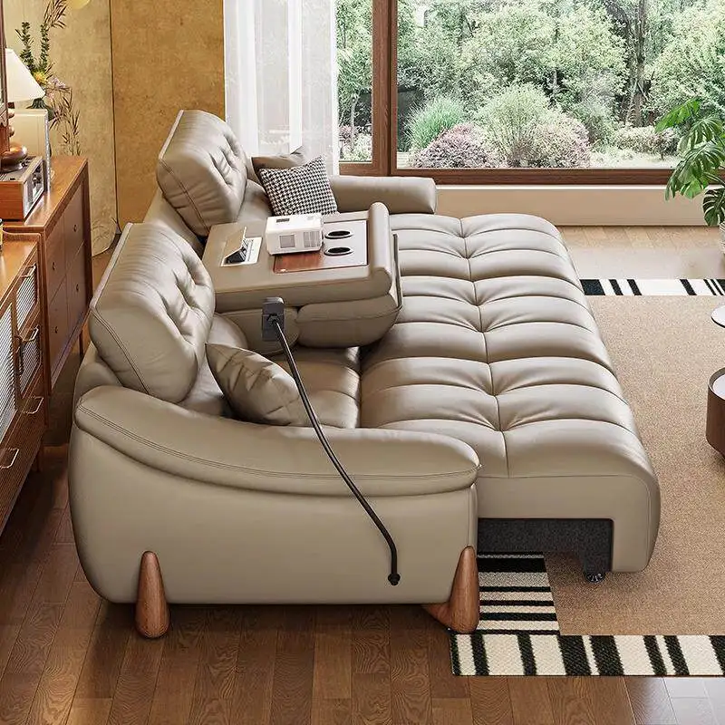 Beige Control Electric Recliner Sofa Cup Holder Italian Massage Electric Recliner Sofa Lazy Luxury Divano Soggiorno Furniture