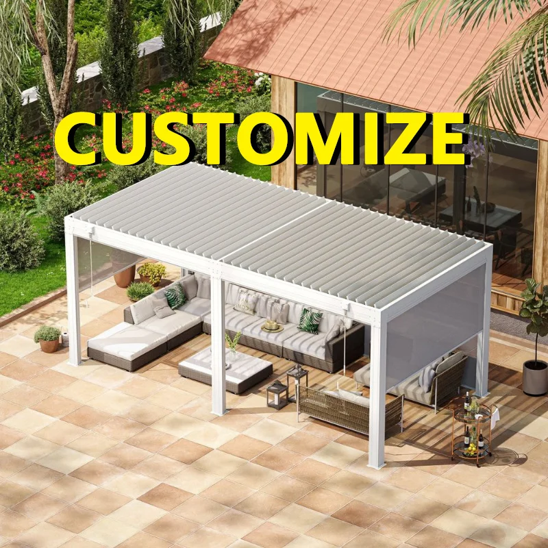 Any Size Custom Remote Motorized Bioclimatic Sunroom Thick Welded Aluminum Frame Suburb Home Inbuilt Lamp Weather Rest Sunhouse