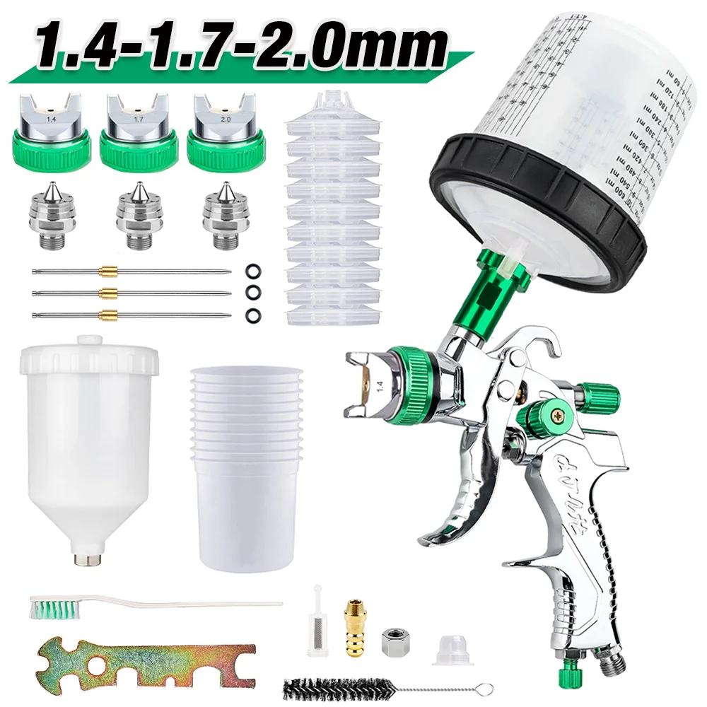 Professional HVLP Spray Gun 1.4mm 1.7mm 2.0mm Home Pneumatic Spray Gun Tools For Car Painting Furniture Wall DIY Painting Kit